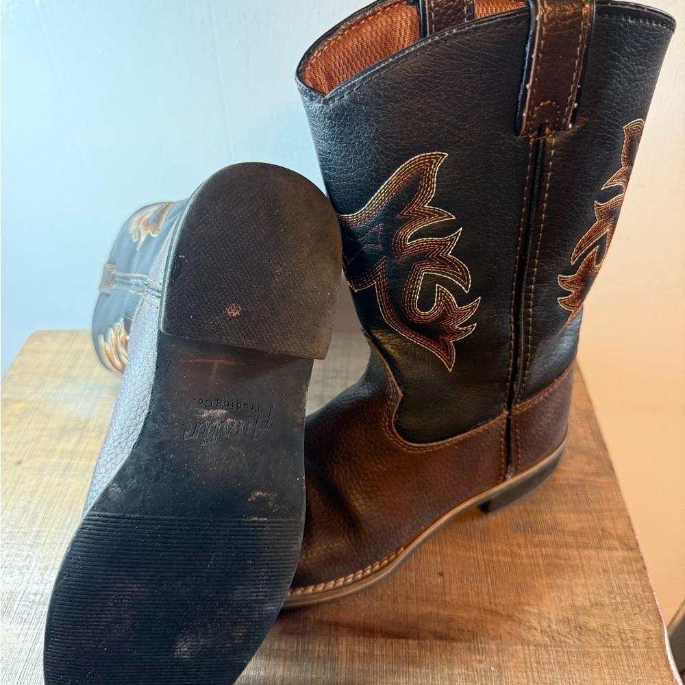 Cowboy Boots Boy Size 1 Kids Brown/Black Western Boots - Picture 4 of 6